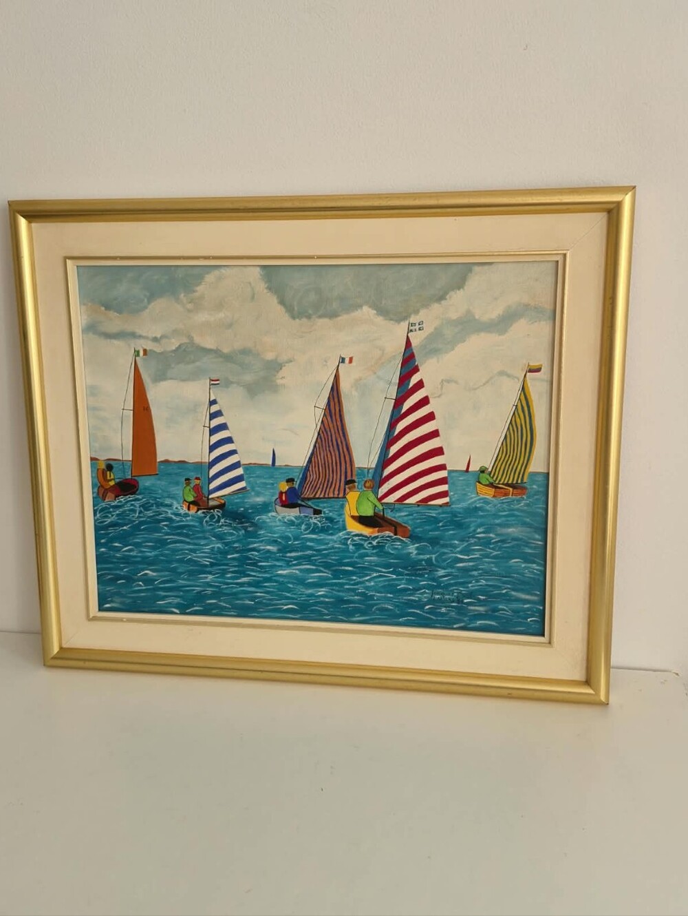 Original Vintage Nautical Sailboat Painting by Jacques Dubé (1987)